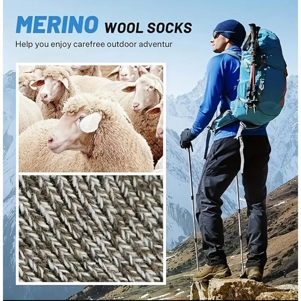 Thick‎ Merino Wool Thermal Mid-Calf Hiking Socks 7-12 Winter Multiple Colors 5pk
